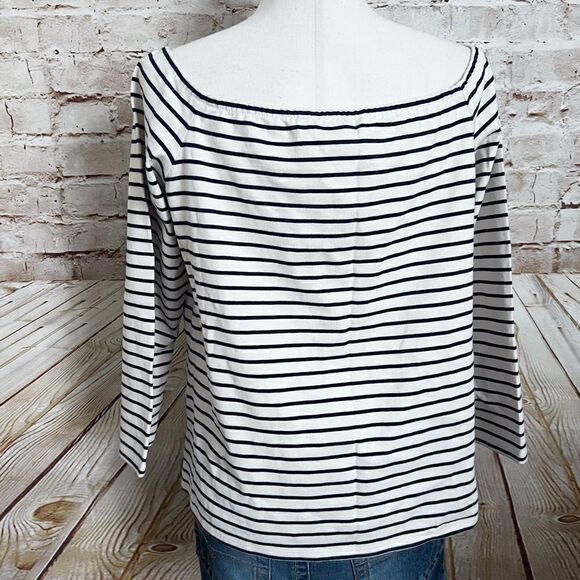 Theory Aprine K striped knit top off the shoulder - Picture 5 of 5